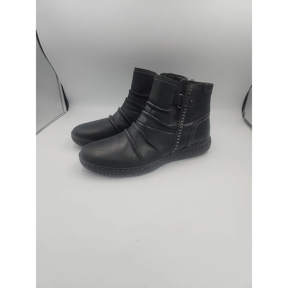 Clark's Caroline Orchid Women's Black Leather Ruched Ankle Boots Size‎ 11
